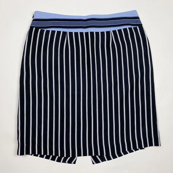 Ann Taylor Loft Navy White Stripe Faux Wrap Straight Skirt Women Size 14 New - Picture 2 of 4